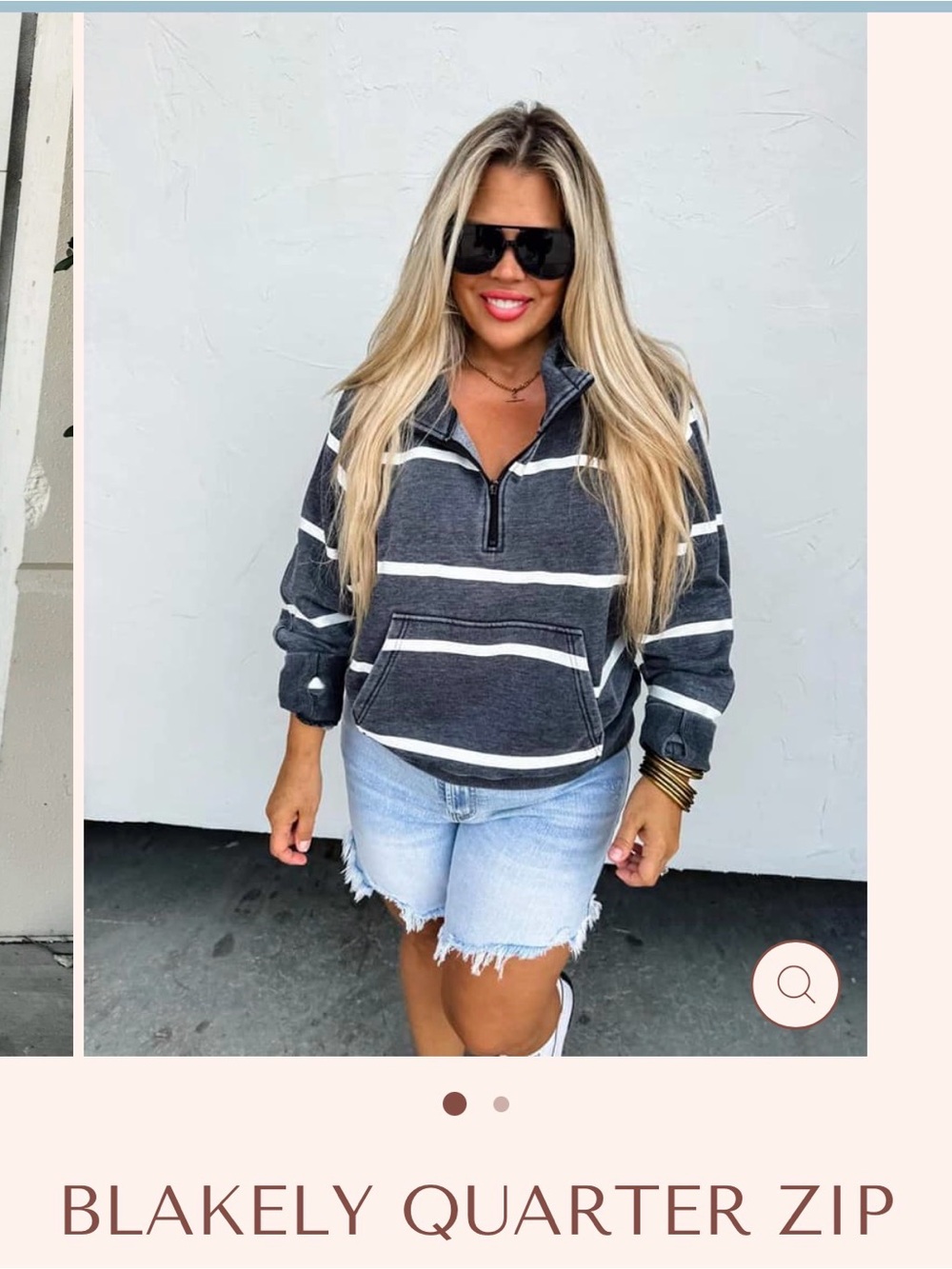Blakely Oversized Quarter Zip Striped Pullover - Charcoal/White - SOLD OUT